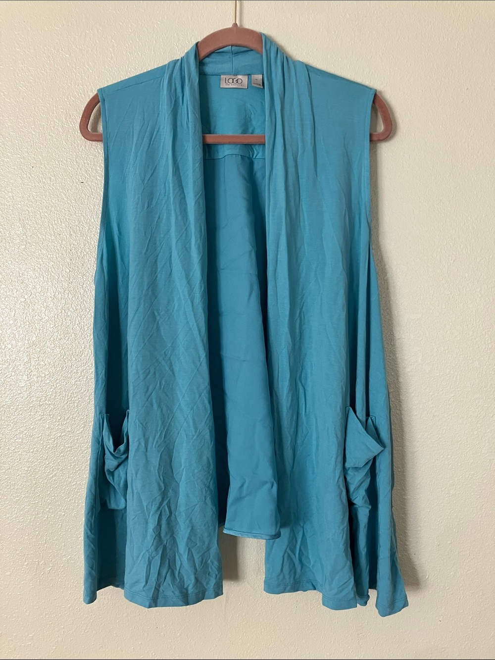 LOGO Lori Goldstein Blue Rayon and Satin Vest, XL